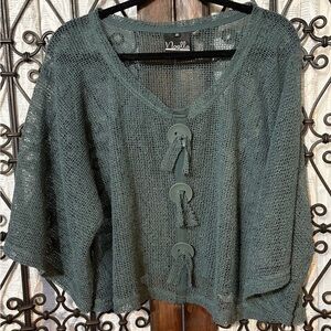 Noelle Forest Green Open-Weave Cardigan